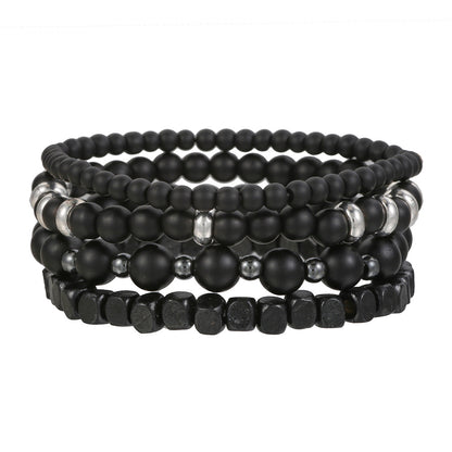 Cross-border explosion, black matte wood bead bracelet, hematite beaded bracelet set, men's black agate bead elastic bracelet.