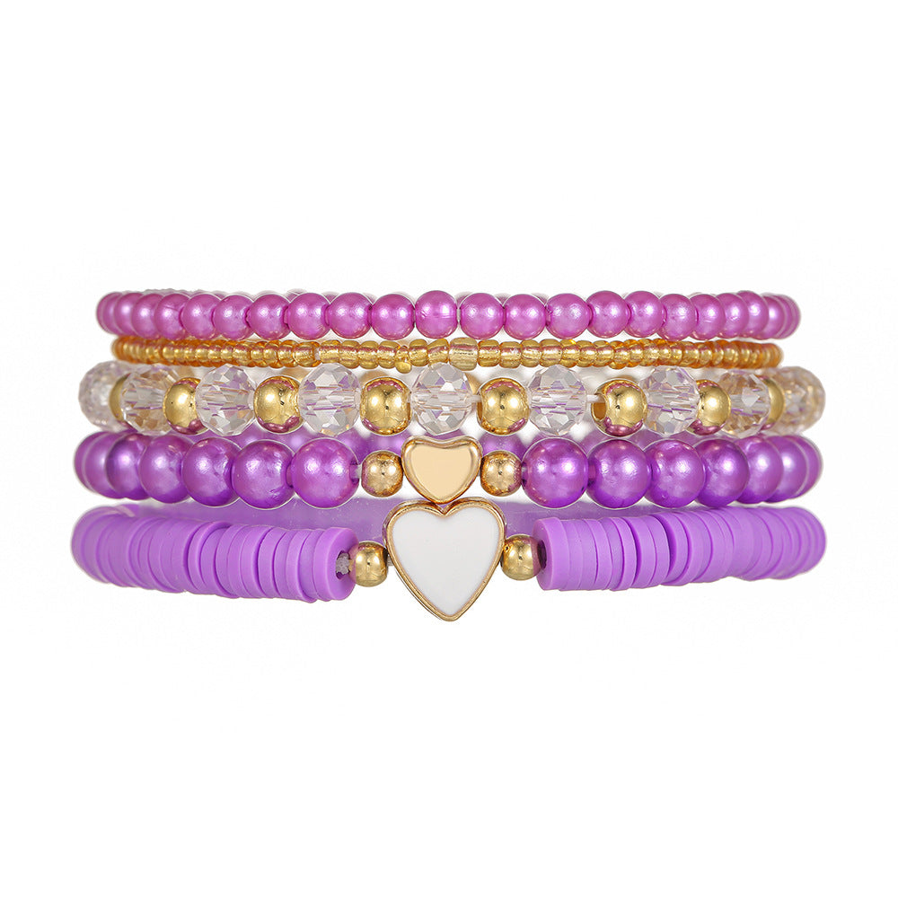 European and American children's bracelet set Bohemian elastic beaded pearl bracelet dripping oil love soft pottery friendship bracelet