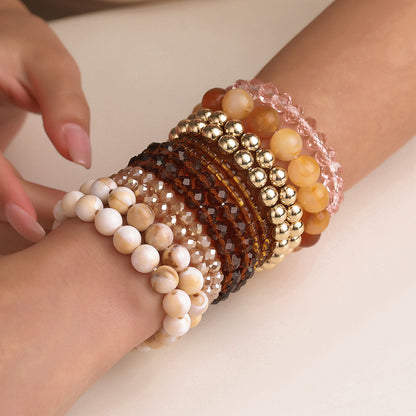European and American cross-border fashion retro irregular CCB crystal bracelet beaded set Maillard contrasting color stacking bracelet