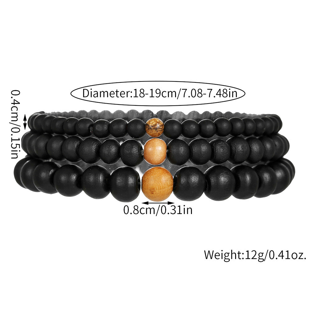 Summer vacation style simple wooden bead bracelet retro style multi-layer stacked beaded elastic bracelet men's bracelet combination