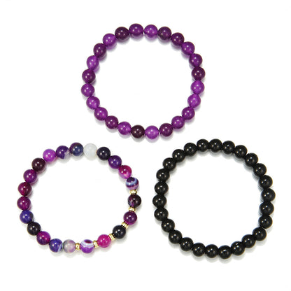 Retro 6mm beaded bracelet set ins style temperament simple 3 sets of elastic bracelets female factory direct sales
