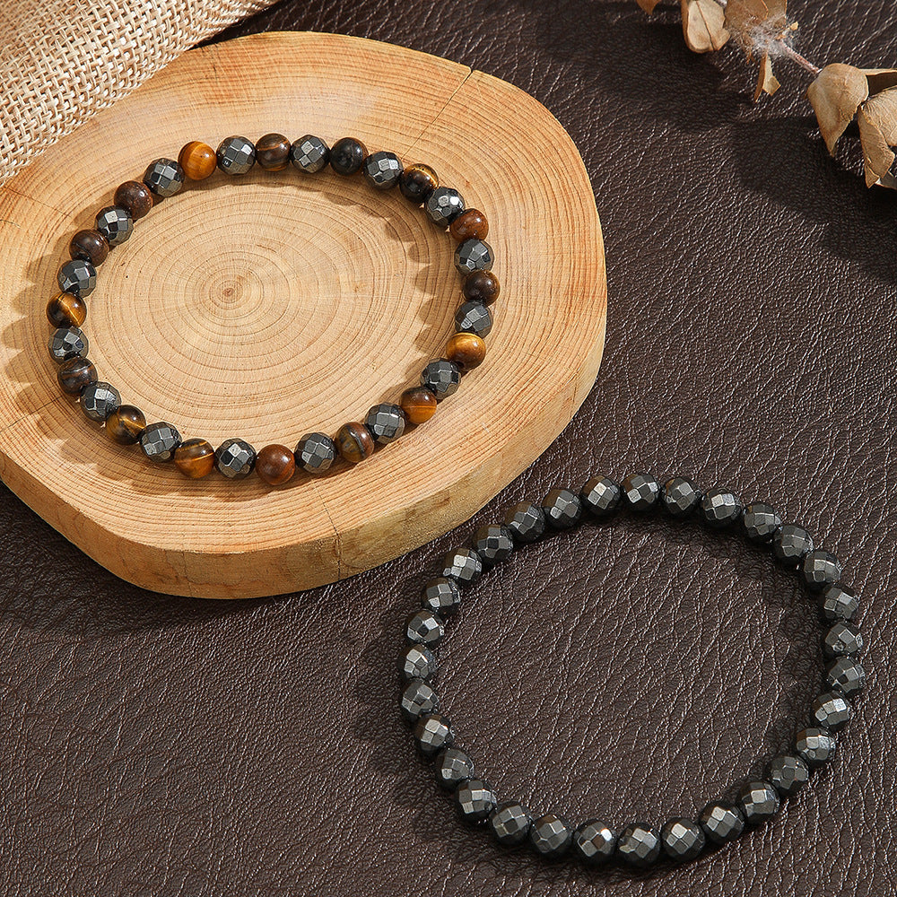 Irregular Cut Black Gallstone Elastic Beaded Bracelet Men's Business Bracelet Stacked Tiger's Eye Bracelet Men's Combination