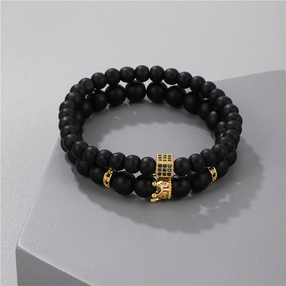 Cross-border hot-selling 6/8mm black frosted stone Buddha bead bracelet, micro-inlaid zircon crown dice set couple bracelet men