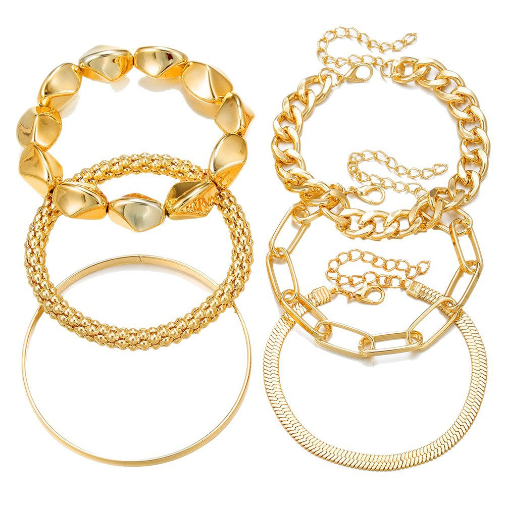 European and American new corn NK chain personalized bracelet set creative simple multi-layer stacked geometric bracelet 6-piece set