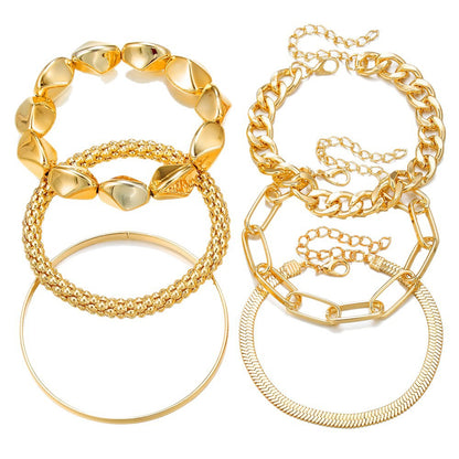 European and American new corn NK chain personalized bracelet set creative simple multi-layer stacked geometric bracelet 6-piece set