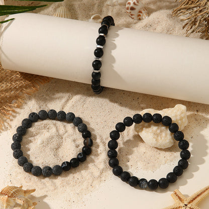 Cross-border hot-selling new men's volcanic stone bracelet, resin beaded elastic fashion personalized basalt bracelet set