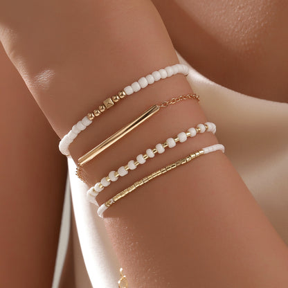 European and American fashion rice bead beaded bracelet bracelet, female bohemian style round beads multi-layer stacked crystal bracelet wholesale