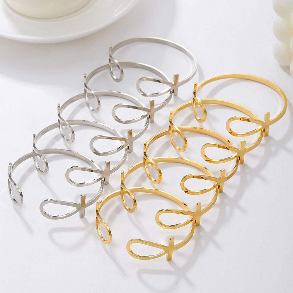Set of 6 Ancient Egyptian Cross Bracelet Set Women's Jewelry Ethnic Jewelry Metal Stacked Bracelets Women