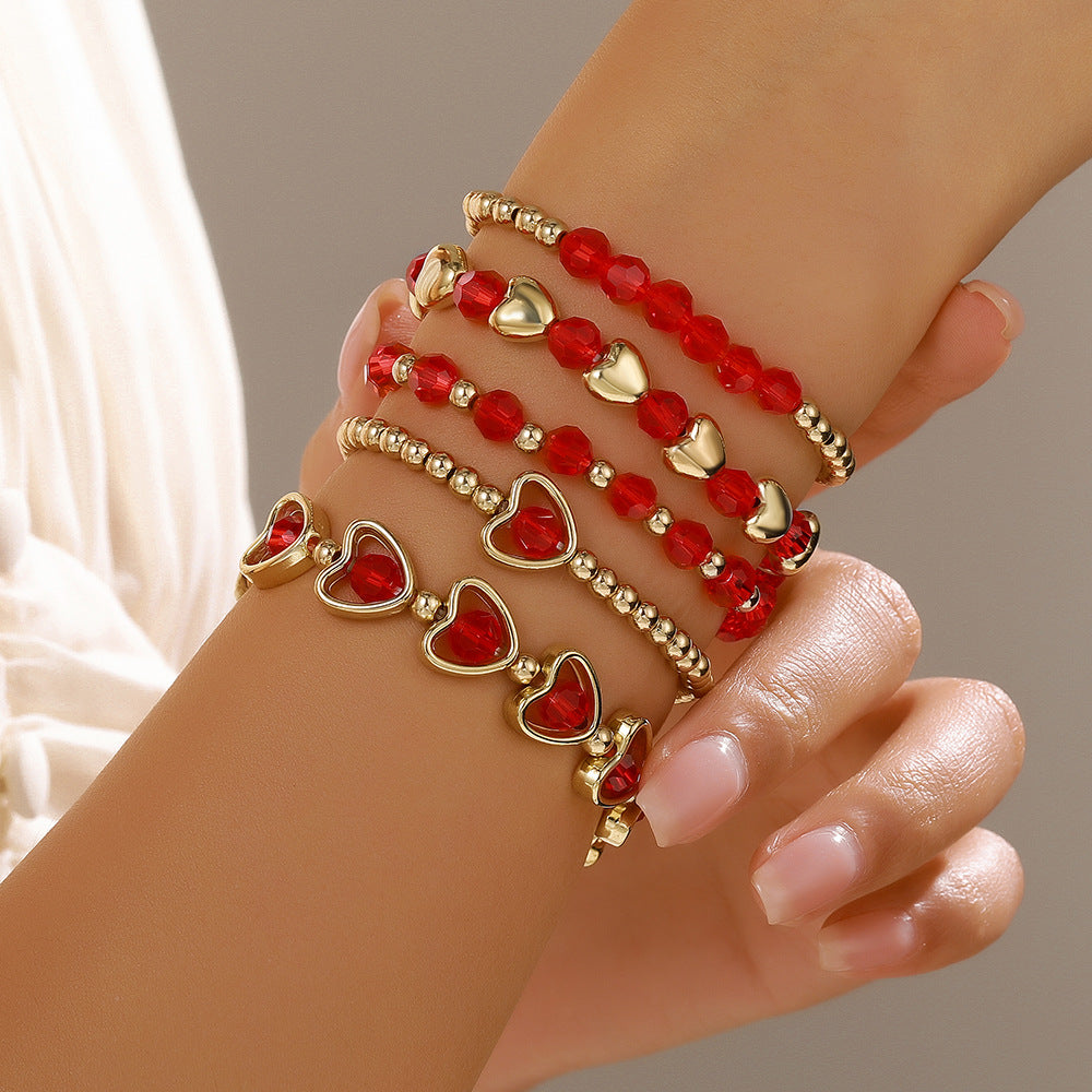 Cross-border multi-layer red crystal bead love CCB beaded bracelet Valentine's Day stacked fashion versatile friendship bracelet