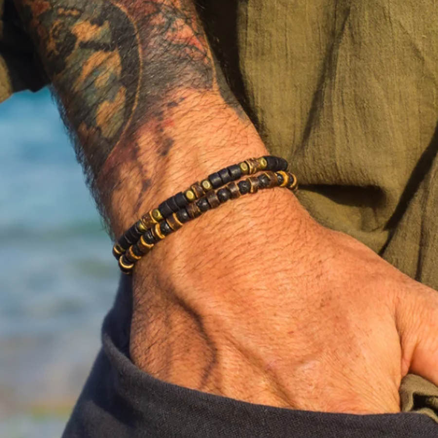 Cross-border natural semi-precious stone bead string men's bracelet volcanic stone wood bead spacer bracelet summer men's vacation jewelry