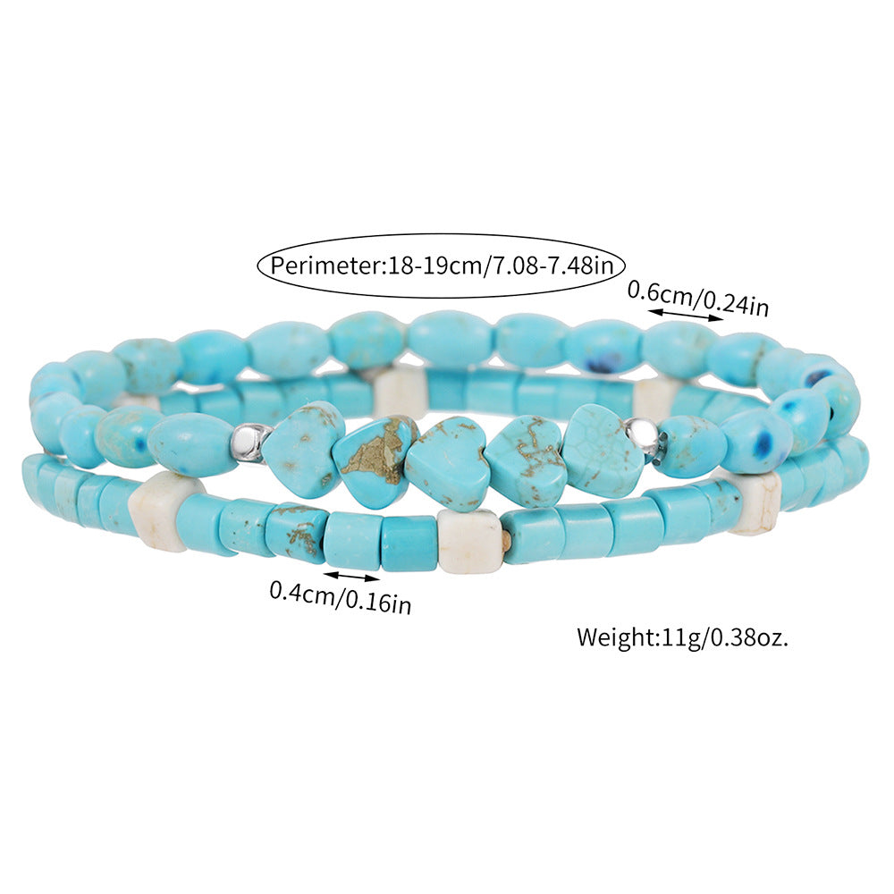 Cross-border new bohemian turquoise bracelet set ethnic turquoise love multi-layer stacked bracelet men