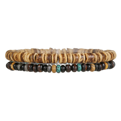 Cross-border supply, European and American fashion natural wooden bead elastic bracelet DIY handmade 2-piece set, beach vacation wooden bead bracelet