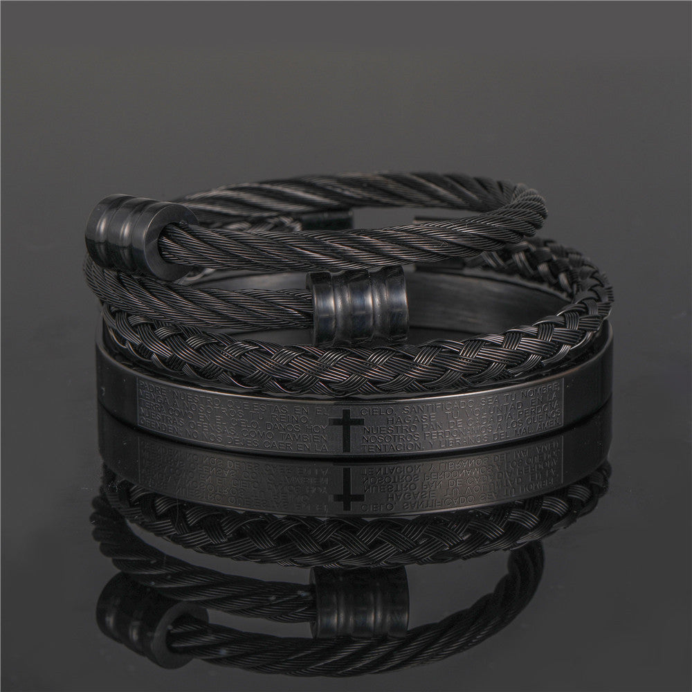 European and American punk jewelry retro trend stainless steel winding three-color square bracelet bracelet wholesale accessories men