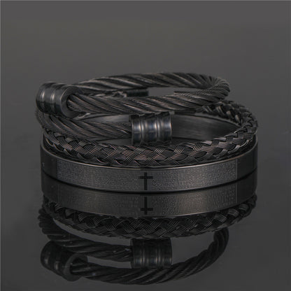 European and American punk jewelry retro trend stainless steel winding three-color square bracelet bracelet wholesale accessories men