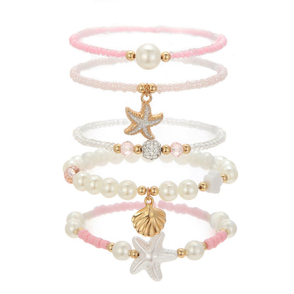 European and American fashion rice bead beaded bracelet bracelet, female bohemian style round beads multi-layer stacked crystal bracelet wholesale