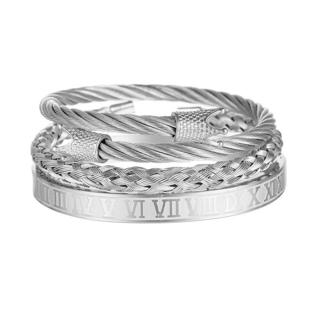 European and American punk jewelry retro trend stainless steel winding three-color square bracelet bracelet wholesale accessories men