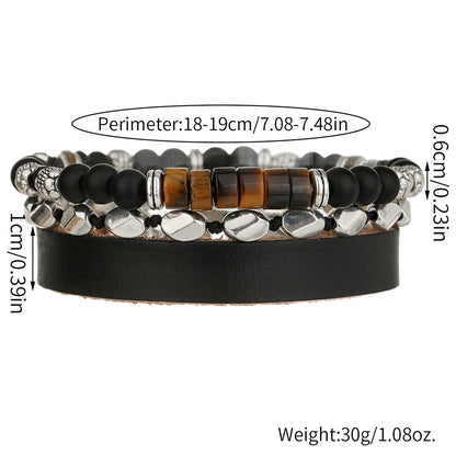 New beaded adjustable yellow tiger eye black agate map stone bracelet combination hip hop men's leather bracelet bracelet