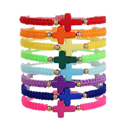 Cross-border fashion rope woven cross bracelet bohemian color hand rope adjustable stacked couple bracelet