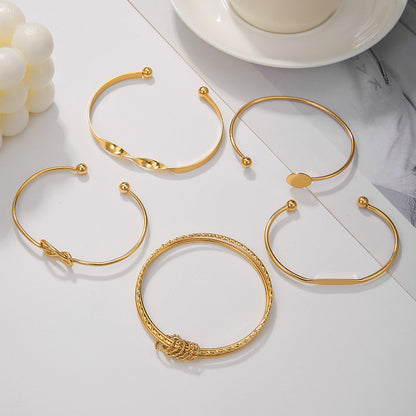 Bohemian retro stacked bracelet set, disc knotted geometric metal open bracelet, female couple bracelet.
