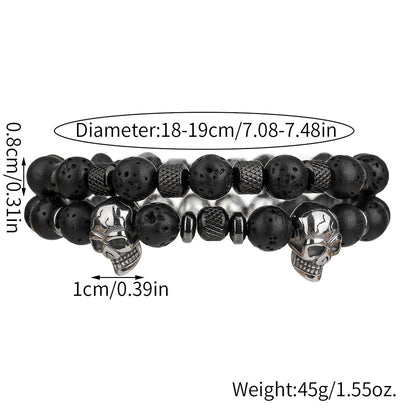 European and American cross-border hot-selling stainless steel skull bracelet men's volcanic stone beaded bracelet non-fading hip-hop bracelet