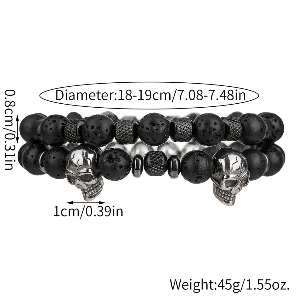 European and American cross-border hot-selling stainless steel skull bracelet men's volcanic stone beaded bracelet non-fading hip-hop bracelet