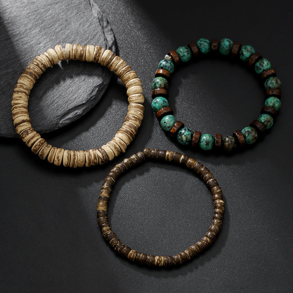 Retro European and American Diamond Bodhi Bracelet Men's Festival Gaosheng Wood Bead Buddha Bead Bracelet Mori Ethnic Style Bracelet Set