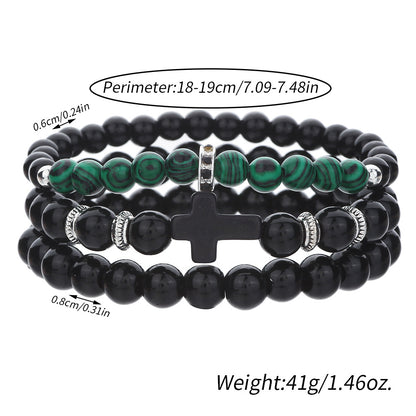 Cross-border popular accessories, black cross elastic Buddha bead bracelet set, peacock pattern bead bracelet, bracelet combination.