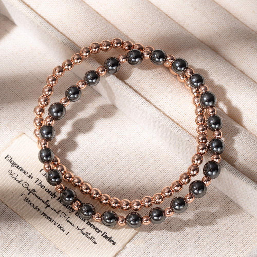Cross-border European and American fashion hot-selling hematite black gallstone elastic men's and women's beaded mixed bracelet accessories wholesale