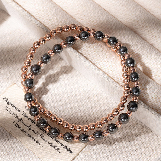 Cross-border European and American fashion hot-selling hematite black gallstone elastic men's and women's beaded mixed bracelet accessories wholesale