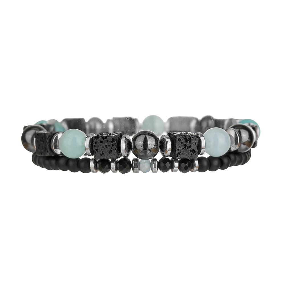 Cross-border European and American black agate volcanic stone bracelet retro ethnic style male handmade beaded bracelet vacation style bracelet