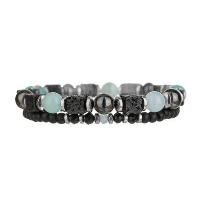 Cross-border European and American black agate volcanic stone bracelet retro ethnic style male handmade beaded bracelet vacation style bracelet