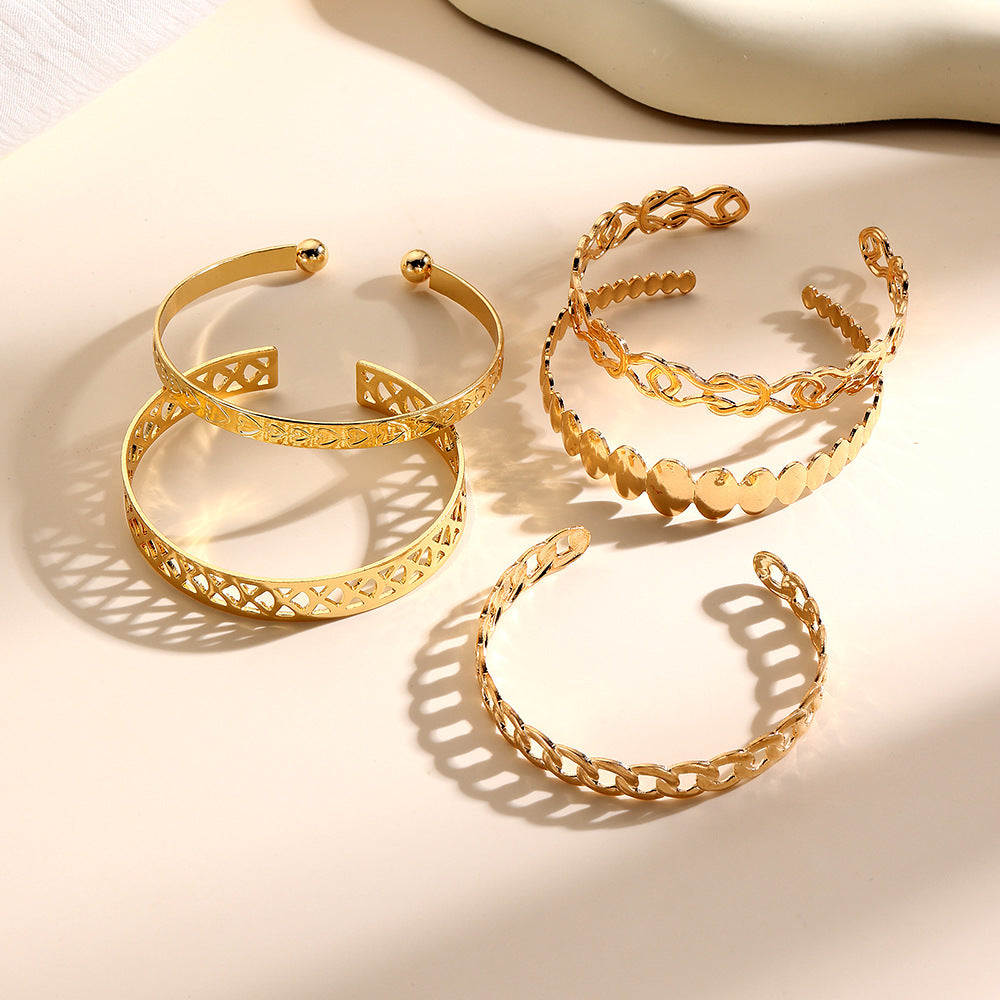Cross-border hot-selling metal opening bracelet set fashionable mix and match hollow love wheat ear chain stacking bracelet bracelet bracelet