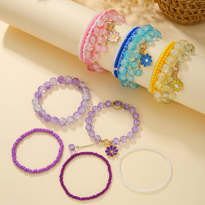 Cross-border foreign trade hot-selling sweet girlfriends jewelry rice beads crystal small daisies fringed elastic bracelet set
