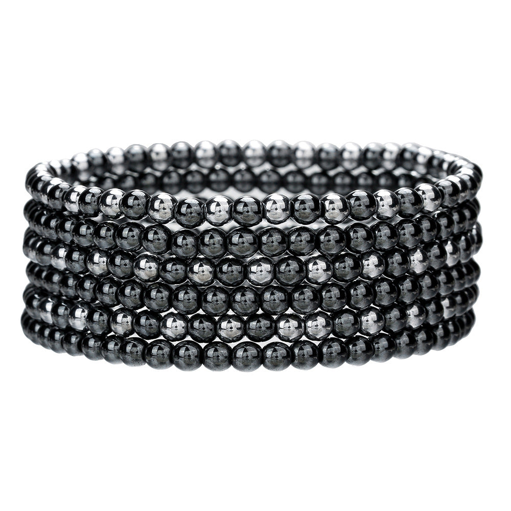 Cross-border hot-selling hematite titanium Hertz bracelet women's fashion simple 6-beaded black gallstone elastic bracelet bracelet