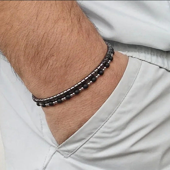 Ins Internet celebrity style men's black gallstone bracelet combination niche design cross stacked wearing hip hop bracelet bracelet women