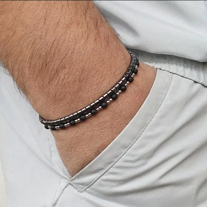 Ins Internet celebrity style men's black gallstone bracelet combination niche design cross stacked wearing hip hop bracelet bracelet women