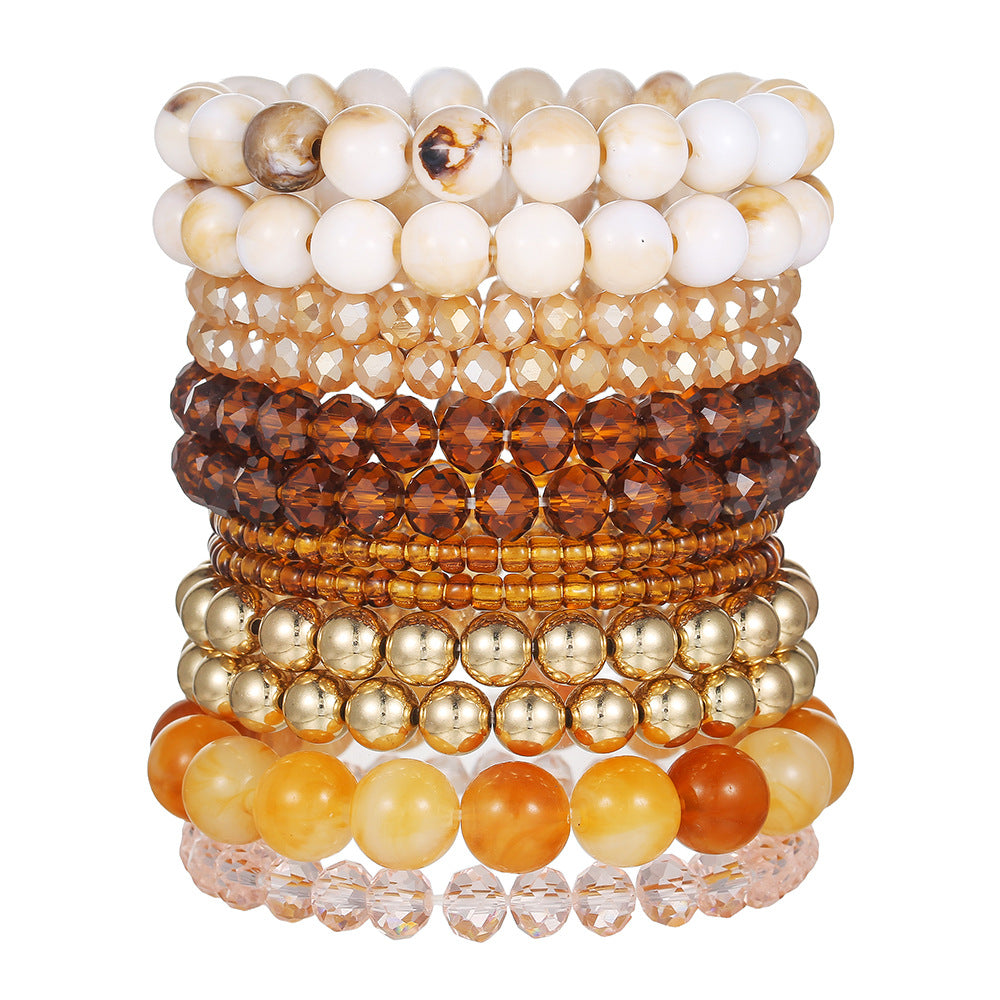 European and American cross-border fashion retro irregular CCB crystal bracelet beaded set Maillard contrasting color stacking bracelet