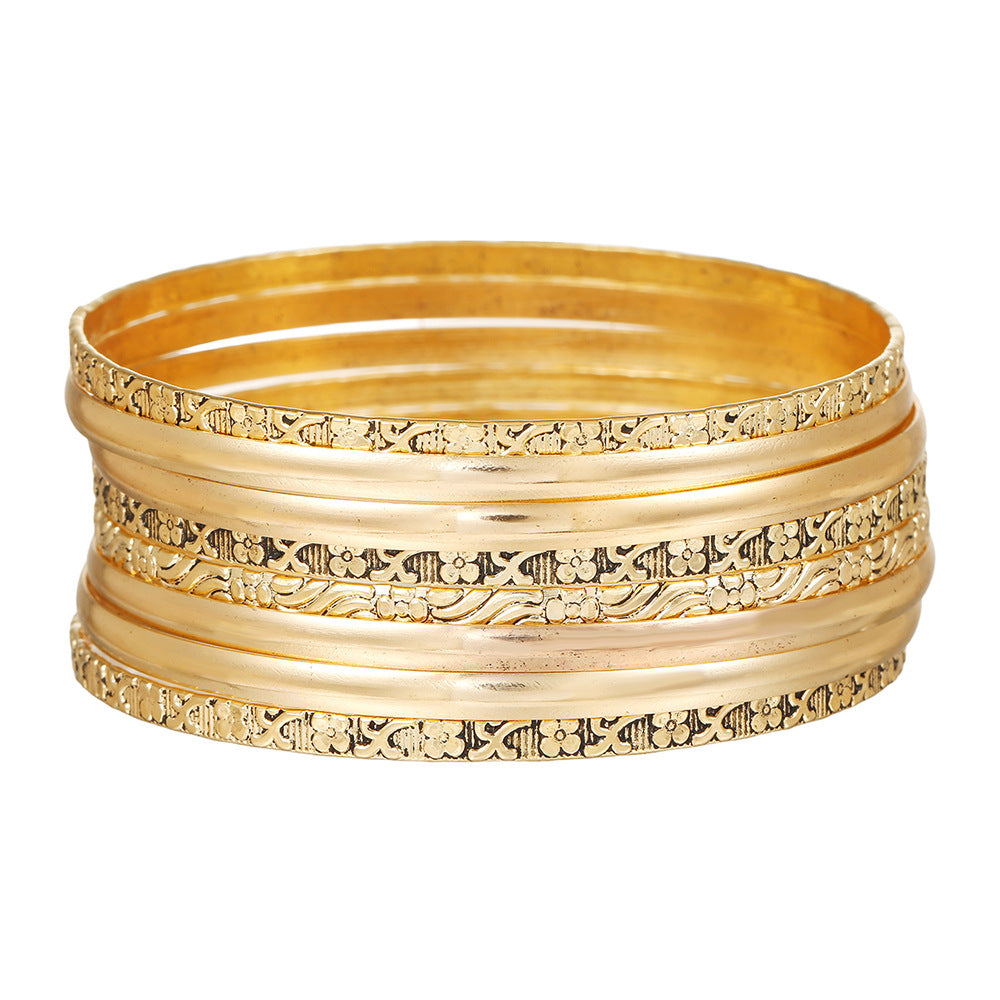 European and American retro personality fashion embossed twist geometric multi-layer stacked bracelet ethnic style antique metal bracelet women