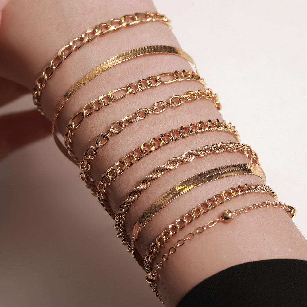European and American cross-border jewelry simple multi-layer metal blade chain bracelet Bohemian fashion multi-layer stacked bracelet