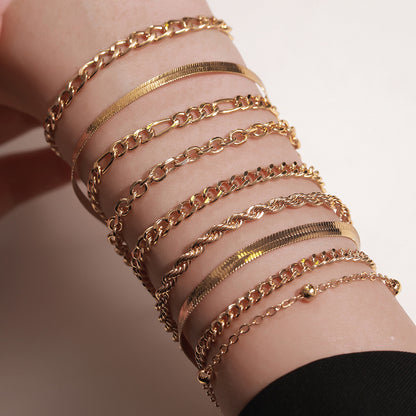 European and American cross-border jewelry simple multi-layer metal blade chain bracelet Bohemian fashion multi-layer stacked bracelet