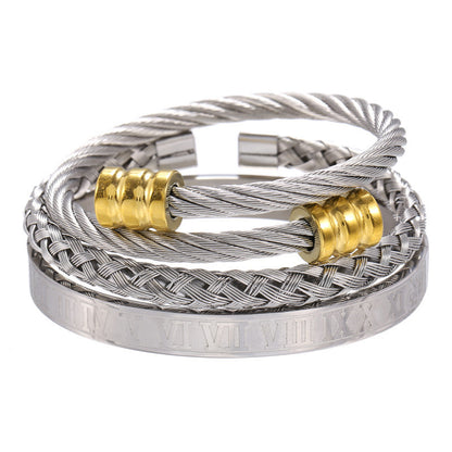European and American punk jewelry retro trend stainless steel winding three-color square bracelet bracelet wholesale accessories men