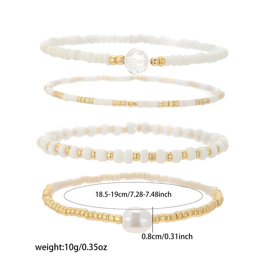 European and American cross-border jewelry white rice beads gravel beaded pearl bracelet women's fashion hand-stacked jewelry bracelet women