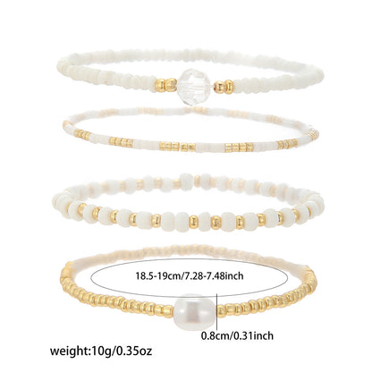 European and American cross-border jewelry white rice beads gravel beaded pearl bracelet women's fashion hand-stacked jewelry bracelet women