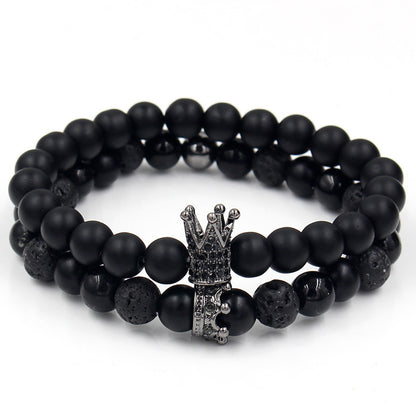 Amazon Punk Bracelet, Microencrusted Zircon Diamond Ball Skull Set Bracelet Men's Volcanic Stone Bead Bracelet