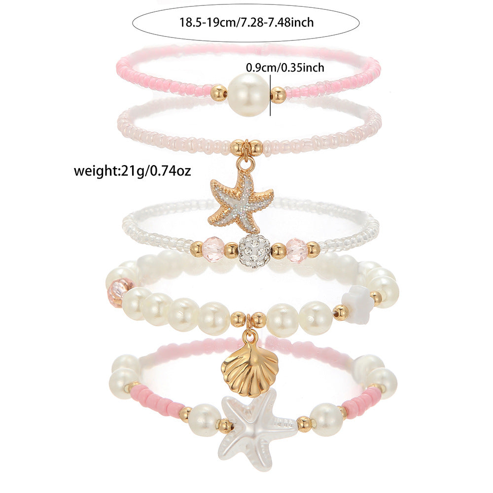 European and American trends hot-selling sweet girl rice bead bracelet summer versatile beach vacation wind starfish scallop bracelet women