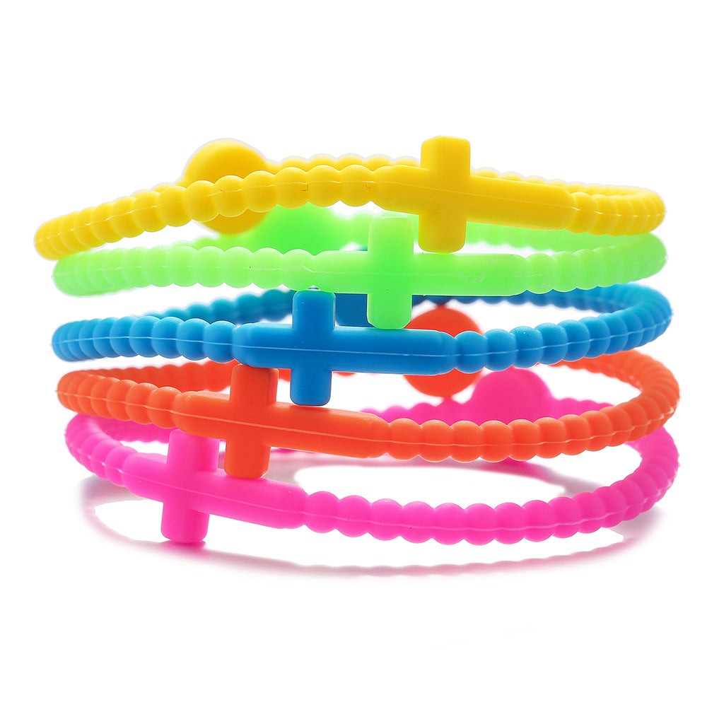 Amazon popular hot-selling bracelet simple European and American macaron cross bracelet children's hand adult silicone bracelet