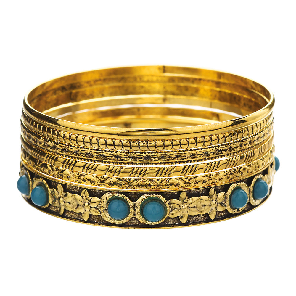 Cross-border hot-selling metal opening bracelet set fashionable mix and match hollow love wheat ear chain stacking bracelet bracelet bracelet