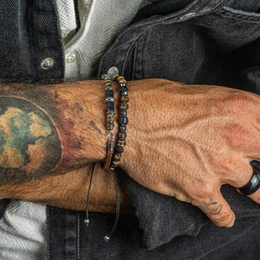 Vintage Woven Wood Bead Coconut Shell Bracelet Combination Leather Rope Magnet Buckle Metal Bracelet Men's Hip Hop Punk Men's Bracelet