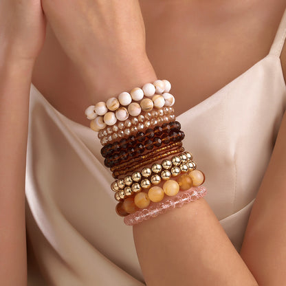 European and American cross-border fashion retro irregular CCB crystal bracelet beaded set Maillard contrasting color stacking bracelet