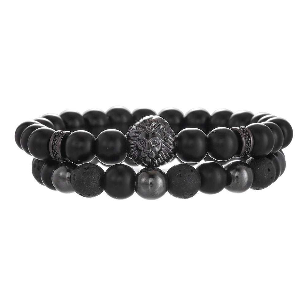 Amazon hot-selling jewelry, matte black micro-inlaid septum leopard head dumbbell bracelet combination foreign trade jewelry wholesale